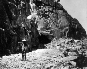 A Chinese tea carrier outside the east portal of tunnel #8 through the Sierras. (Source: PBS.org)