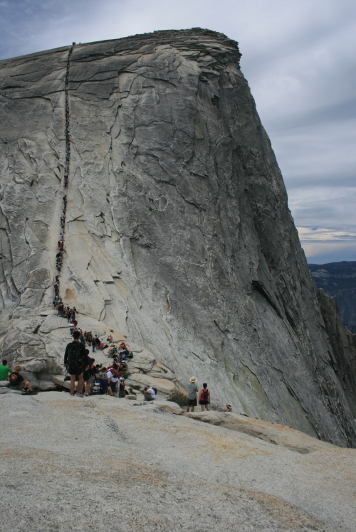 Hikers on Half Dome cables (earlier year)